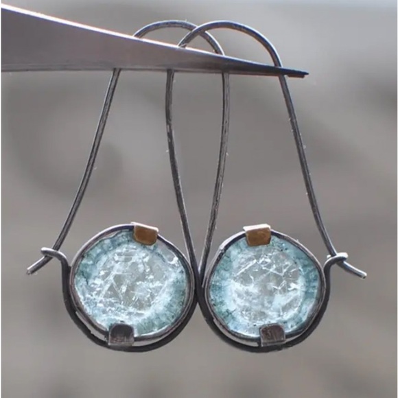 Moonstone Boho Dangle Earrings Vintage Irregular Tribal Round Blue - Picture 2 of 3